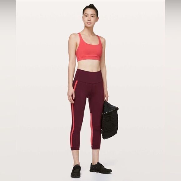 Lululemon Zip The Line Crop leggings 
Deep Ruby / Poppy Coral - Picture 1 of 16